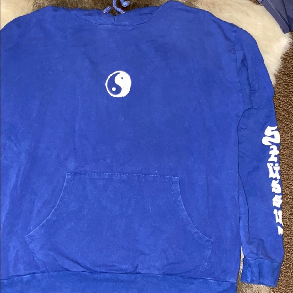 Blue stüssy yin/yang sweatshirt/hoodie